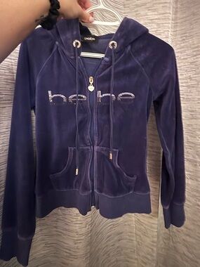 bebe Navy Velour Rhinestone Zip Hoodie